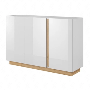 Kommode Adria 138 cm weiß glänzend / Eiche grandson modernes Möbeldesign Kommodenkanten mit speziellem ABS-Furnier bearbeitet