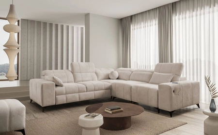 Ecksofa mit Schlaffunktion Penejos III beige rechte Ecke äußerst bequemes und praktisches Ecksofa für das Wohnzimmer zwei Behälter für Bettzeug