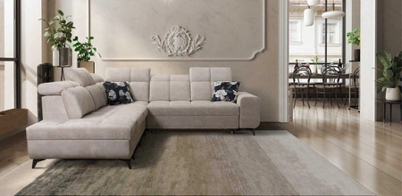 Ecksofa mit Schlaffunktion Buffalo IX beige linke Seite stilvolles Ecksofa für Zimmer aus Veloursstoff Zierkissen