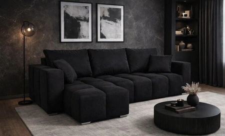 Ecksofa mit Schlaffunktion Linco schwarz universal Ecksofa mit modernem Design aus weichem Plüschstoff