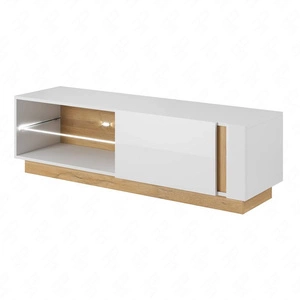 RTV Schrank Adria 138 cm glänzend weiß / Eiche grandson modernes Design und griffloses Türöffnungssystem
