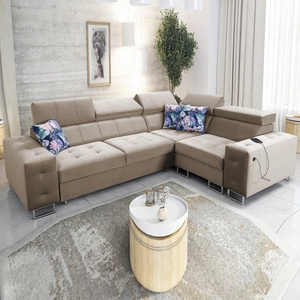 Ecksofa mit Schlaffunktion Hampton II beige rechte Seite stilvolles Ecksofa Bett weiche Polsterung Stoffart Samt