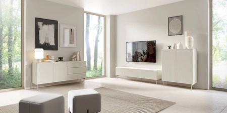 Möbelset Muti beige Designer-Wohnwand auffällige Rillen in den Möbelfronten und Korpus Push-to-Open-System