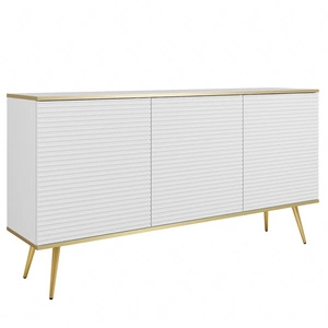 Kommode Luxury 160 cm weiß elegantes Design stilvolle geriffelte Fronten Kommode Körper mit goldenen trim goldenen Metall Beine gekrönt