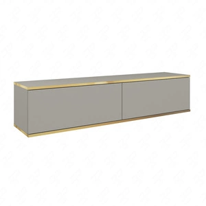 TV-Lowboard Luxury 135 cm Grau Begeistert Liebhaber eleganter Arrangements Korpus verziert mit einer goldenen Leiste stilvolle geriffelte Front