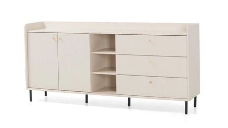 Kommode Ferdi 194 cm sandbeige elegantes Design hoher Rand der oberen Fronten mit goldenen Griffen bereichert