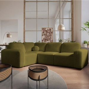 Ecksofa mit Schlaffunktion Arbon II oliv linke Seite stilvolles Design charakteristische runde Form Bettkasten