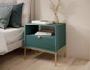 Lovro Nachttisch mit Schublade pastellgrün geschmackvolles geriffeltes Dekor idealer Schlafzimmerschrank goldenes Metallzubehör