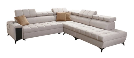 Ecksofa mit Schlaffunktion Bolmso IX beige rechte Seite bequemes Ecksofa für Wohnzimmer mit Schublade Bettzeug Container stilvolles Design