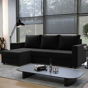 Ecksofa mit Schlaffunktion Pasco schwarz links klassisches Ecksofa, das sich in jede Einrichtung einfügt Ziernähte