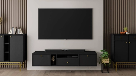 RTV-Wandschrank Kioto IV 180 cm schwarz graphit eleganter Schrank in zeitlosen Farben dezente Goldgriffe