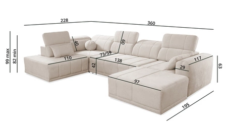 Ecksofa mit Schlaffunktion Cetara VI graubraun rechtshändig komfortables und stilvolles Ecksofa mit verschiebbaren Rückenlehnen