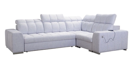 Ecksofa mit Schlaffunktion Luigi II hellbeige/schwarz rechtes Ecksofa mit Bettzeugablage