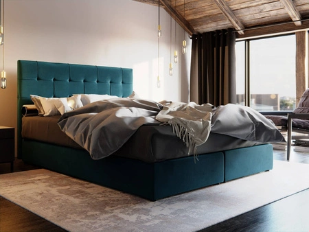 Boxspringbett Widnes 160x200 türkis Bett im modernen skandinavischen Stil mit markantem Kopfteil