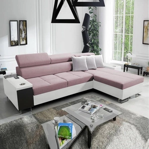 Ecksofa mit Schlaffunktion Dafni Lavendelrosa/Weiß rechtsseitig geflochten bietet Komfort und Funktionalität während der täglichen Erholung