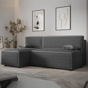 Ecksofa mit Schlaffunktion Brandon grau linke Ecke dreidimensionaler Stoff mit ausdrucksstarken Streifen Bettzeug Container