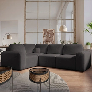 Ecksofa mit Schlaffunktion Arbon II graphit linke Seite stilvolles Design charakteristische runde Form Behälter für Bettzeug