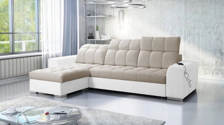 Ecksofa mit Schlaffunktion Luigi beige / weiß links Ecksofa mit zwei Bettkästen Stoff mit interessanter Struktur