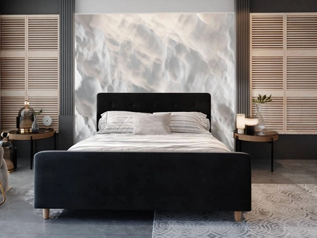 Polsterbett Isara 140x200 schwarz mit Stauraum im modernen skandinavischen Stil mit markantem Kopf- und Fußteil