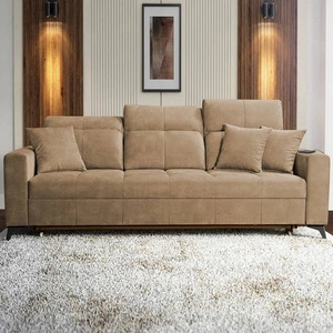 Sofa mit Schlaffunktion Laredo dunkelbeige komfortables und stilvolles Wohnzimmersofa mit verstellbaren Kopfstützen weicher Veloursstoff