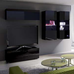 Apulia XII schwarz glänzende Schrankwand Eine besonders stilvolle Schrankwand mit schlichten Möbelstücken, die sich in jede Einrichtung einfügt