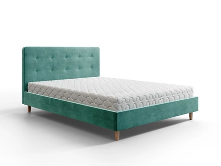 Polsterbett Noiro 140x200 grün mit Container im modernen skandinavischen Stil mit markantem Kopfteil