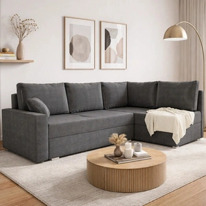 Ecksofa mit Schlaffunktion Nofi dunkelgrau rechts Ecke modernes Design schlichtes und stilvolles Design passend zu jeder Einrichtung