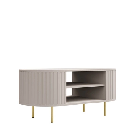 Couchtisch Ovalio beige Designer ovale Konstruktion dekorative Frästisch auf stabilen Metallbeinen gesetzt