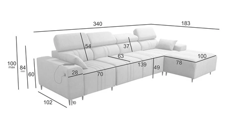 Ecksofa mit Schlaffunktion Castel XII grau braun rechte Ecke stilvolles und bequemes Ecksofa für das Wohnzimmer funktionelle verstellbare Kopfstützen