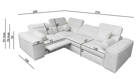 Ecksofa mit Schlaffunktion Viano II Lux graue Esche Linkshänder-Designer-Ecksofa für das Wohnzimmer mit komfortablem ausziehbarem Fußteil