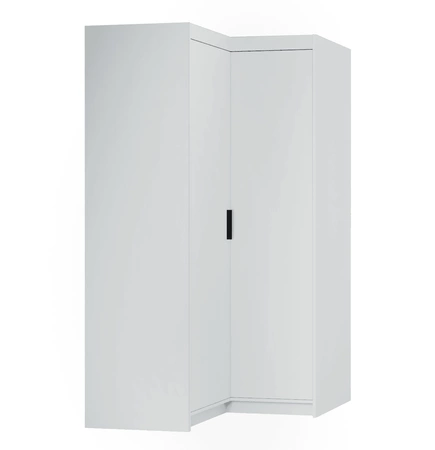 Rene Eckkleiderschrank weiß modernes Design ABS veredelte Kanten Schlafzimmerschrankfronten in Mattlackierung schwarze Griffe