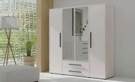 Spiegelschrank Maxione 198 cm weiß geräumiger Kleiderschrank für Schlafzimmer Jugendzimmer oder Flur angereichert mit Schubladen
