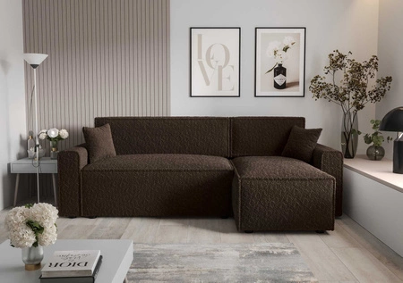 Ecksofa mit Schlaffunktion Brandon Bis braun rechte Seite weicher Stoff mit charakteristischer Schlingenoberfläche Bettzeugbehälter
