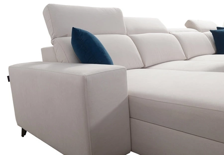 Ecksofa mit Schlaffunktion Kelly IV schwarz links geflochten bequemes Ecksofa verstellbare Kopfstützen seitlich mit Latten verkleidet