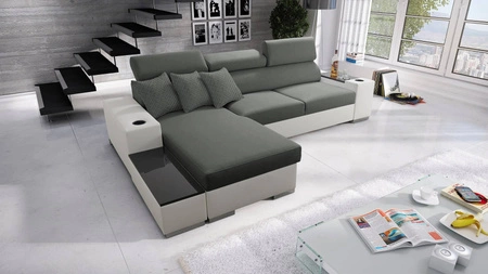 Ecksofa mit Schlaffunktion Provo grau / weiß linkes Ecksofa mit Bettkasten und Funktionserweiterung
