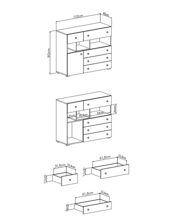 Kommode Epsilon 110 cm weiß / Beton ideal für das Jugendzimmer funktional und geräumig