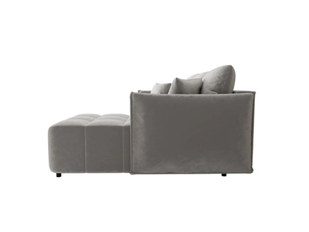 Ecksofa mit Schlaffunktion Oroso hellgrau rechte Seite weicher Samtstoff mit hydrophober Beschichtung Bettzeugbehälter