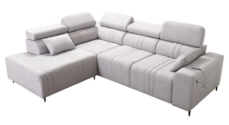 Ecksofa mit Schlaffunktion Castel VII beige linke Seite stilvolles Ecksofa mit Bettzeugablage und verstellbaren Kopfstützen