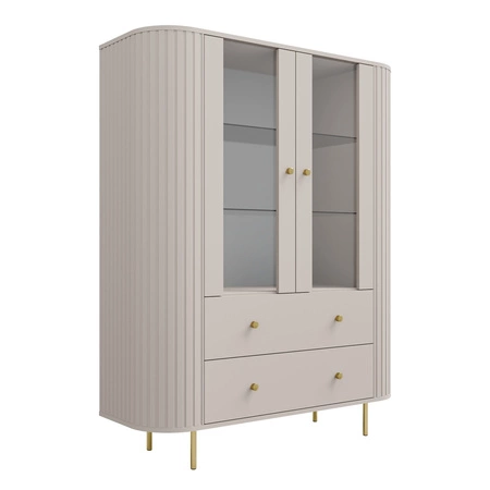 Vitrine Ovalio 123 cm beige Designe rvitrine für das Wohnzimmer in ovaler Form mit dekorativer Fräsung geräumige Schubladen