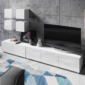 Apulia XVIII Schrankwand weiß glänzend Eine besonders stilvolle Schrankwand mit schlichten Möbelstücken, die sich in jede Einrichtung einfügt