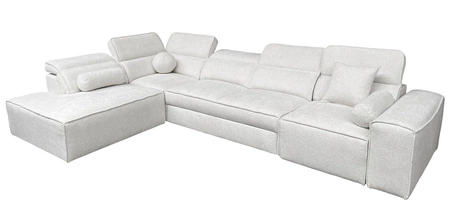 Ecksofa mit Schlaffunktion Viano XI hellbraun linksweisend modisches und stilvolles Ecksofa mit verstellbaren Kopfstützen Zierkissen