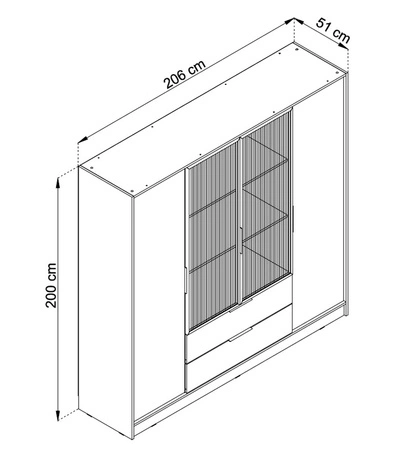 Kleiderschrank Corse 206 cm graphit modernes Design Kleiderschrank mit Glasfronten ideal für Schlafzimmer Kleiderschrank und Büro Kleiderschrank mit Regalen