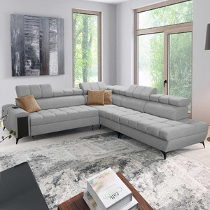 Ecksofa mit Schlaffunktion Bolmso IX grau rechte Seite bequemes Ecksofa für Wohnzimmer mit Schublade Bettzeug Container stilvolles Design