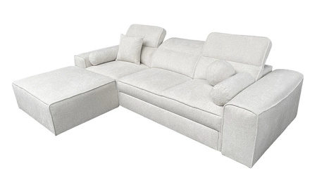 Ecksofa mit Schlaffunktion Viano hellgrau linke Seite stilvolles Ecksofa mit einer interessanten Form verstellbare Kopfstützen dekorative Kissen