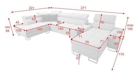 Ecksofa mit Schlaffunktion Dafni V hellbeige / weiß rechts Samt bequem und komfortabel Ecksofa mit verstellbaren Kopfstützen