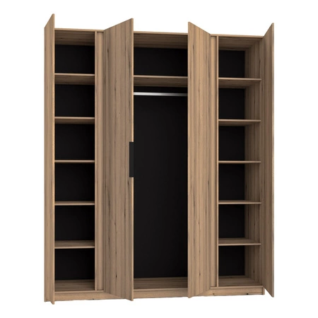 Kleiderschrank Kastano XIII 200 cm Eiche evoke / schwarz stilvolles Design Kante Griffe Schranktür mit Eiche evoke Lamellen verziert