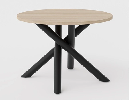 Runder Tisch Lyon 110 cm Eiche lindberg / schwarz Designer-Esstisch auf Metallspinnenbeinen höhenverstellbar