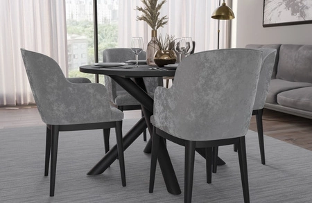 Runder Tisch Lyon 110 cm portland Esche / schwarz Designer Esstisch Metall Spinne Beine höhenverstellbar