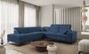 Ecksofa mit Schlaffunktion Penejos IX blau linke Seite stilvolles Ecksofa mit Bettzeugcontainern komfortable verstellbare Kopfstützen