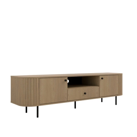 TV Schrank Ovalio 181 cm Eiche cremona unkonventioneller TV-Schrank für Wohnzimmer Metall dekorative Accessoires Fräsen